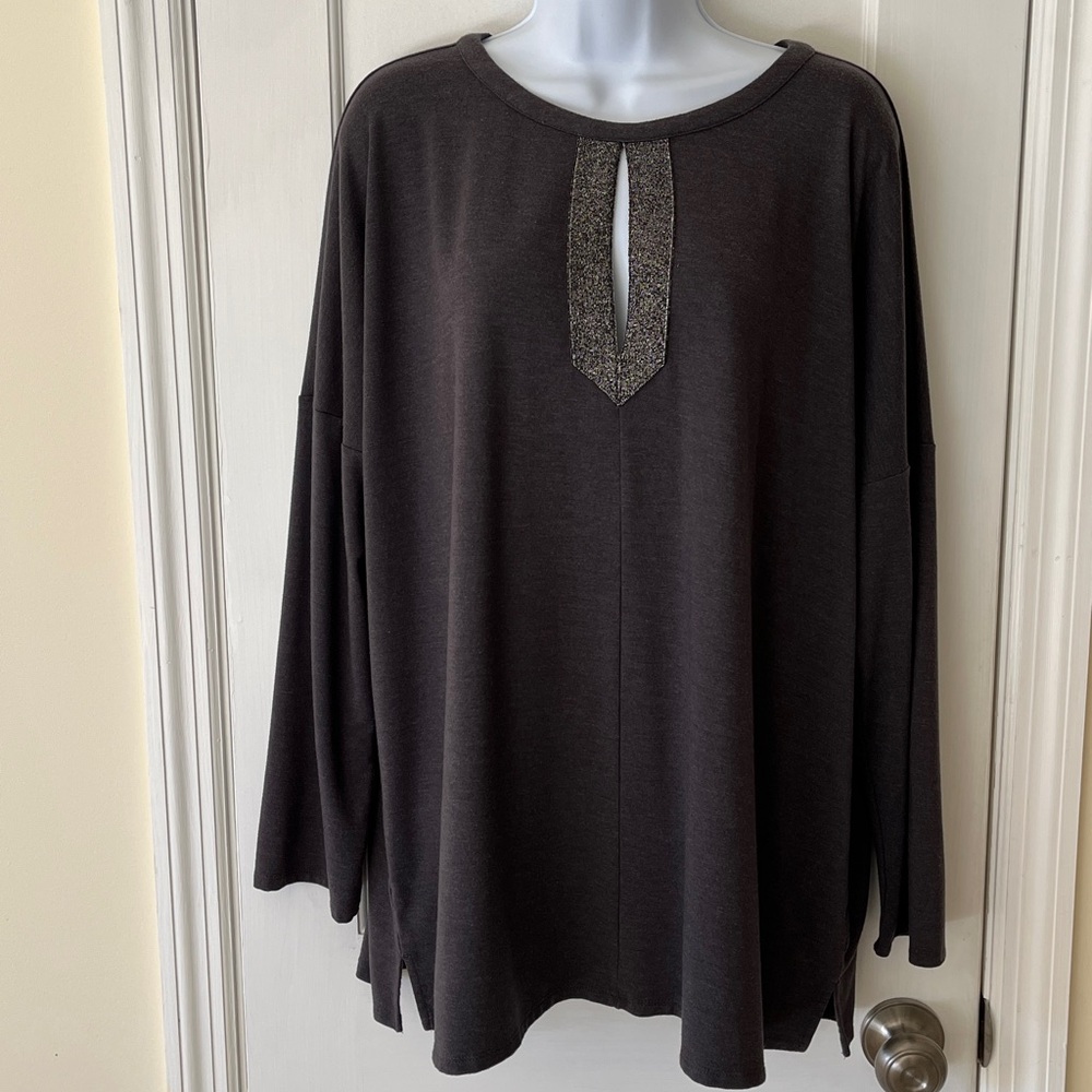 J.‎ Jill Sparkle Keyhole Jersey Tunic Top Women’s XLP Gray Lightweight Modern